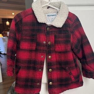 Old Navy Red and Black Plaid Jacket with Sherpa Collar